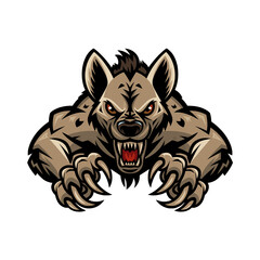 hyena attacking pose with claws design logo illustration