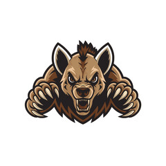 hyena attacking pose with claws illustration design logo