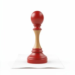 A vibrant red stamp with a wooden handle sits on a white sheet, symbolizing authority and official documentation.