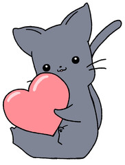 sitting cute cat have a heart (black)