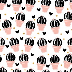 seamless pattern with cactus and hearts