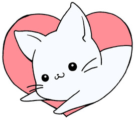 cute big cat in heart (white)