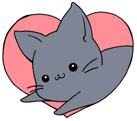 cute big cat in heart (black)