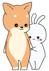 Obraz premium Rabbit hiding behind Shiba Inu (brown)