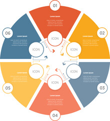 Modern circle infographic template with 6 options, steps, parts, segments. Business concept. marketing infographic vector illustration.