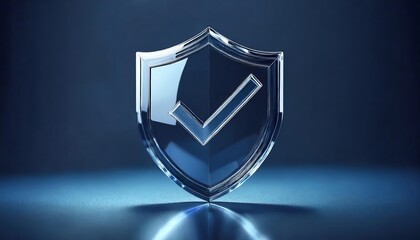 A sleek, transparent shield icon with a check mark, symbolizing security, protection, and trust in a modern, minimalistic design.