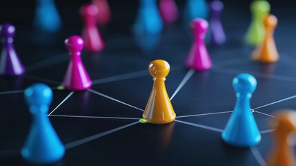 Colorful game pieces representing social connections