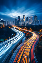 Obraz premium Intensive Nightscapes: A Symphonic Symphony of Urban Night Highway Under a Starlit Sky