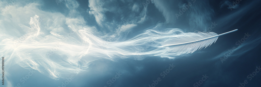 Poster an arrow made of flowing water, moving through an ethereal, cloud-filled sky, representing flexibili