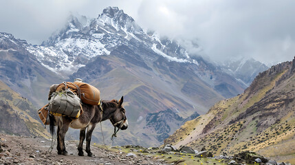 Naklejka premium donkey on the mountains