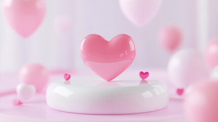 cute pink heart icon surrounded by floating pastel hearts creates whimsical and joyful atmosphere. This 3D rendering evokes feelings of love and affection