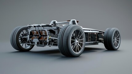 Visualize the next generation of transportation with a dynamic 3D model of an electric car, emphasizing its ecofriendly components