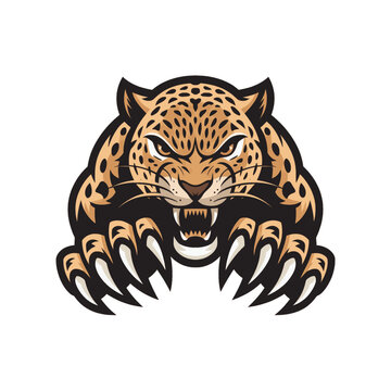 leopard attacking pose with claws design logo illustration on white background