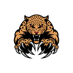 Fototapeta premium leopard attacking pose with claws design logo illustration