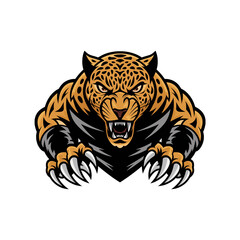 Fototapeta premium leopard attacking pose with claws illustration design logo