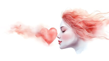 Watercolor Woman, Heart, Love, Romance - Watercolor art
