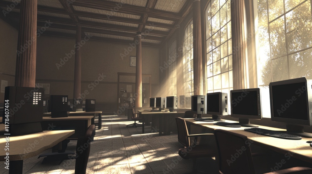 Poster Sunlit computer lab in a classic building.
