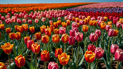 A field of blooming tulips in vibrant color