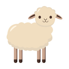 Adorable cartoon sheep with a fluffy coat, standing on a white background. Simple and playful concept of farm animals and innocence