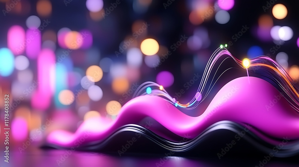 Aufkleber abstract pink wave with glowing lines and bokeh lights.
