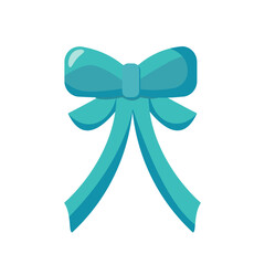 Turquoise decorative bow with ribbon, minimal flat style, isolated on white background, symbol of celebration and gift wrapping concept