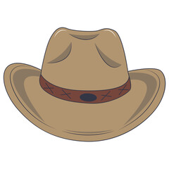 Cartoon Cowboy Hat Illustration Isolated on White Background.