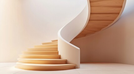 Naklejka premium Elegant spiral wooden staircase in modern interior design