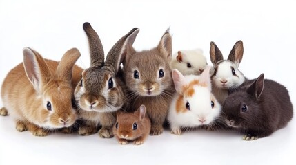 A group of adorable rabbits posing together in a playful arrangement.