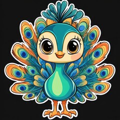 Fototapeta premium Colorful Cartoon Peacock with Vibrant Feathers and Big Eyes