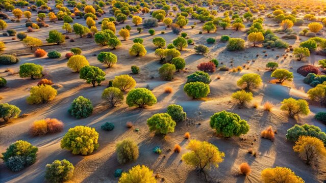 Aerial View of Haloxylon Saxaul Trees in Kazakh Desert - Stunning Landscape