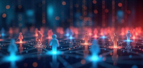 Fototapeta premium Digital illustration of connected people. Abstract representation of business people network. Global talent recruitment concept. Tech driven community. Modern human resources. Digital work