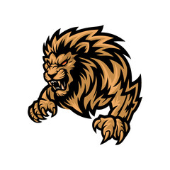 lion gold attacking pose with claws illustration design logo