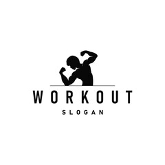 fitness club design gym logo bodybuilder sport muscle strength simple silhouette illustration template