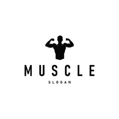 Naklejka premium fitness club design gym logo bodybuilder sport muscle strength simple silhouette illustration template