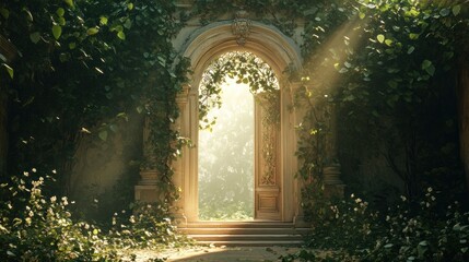 Fototapeta premium Enchanted Garden Archway: A Sunlit Passage Through Time