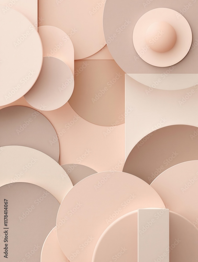 Poster abstract geometric pattern with pastel circles and arches in soft neutrals