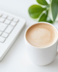 Office scene with a desk setup featuring motivational quotes and fresh coffee, fresh start theme, business planning concept
