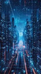 Fototapeta premium 156 Futuristic virtual hologram projection of data cityscape interface 3D