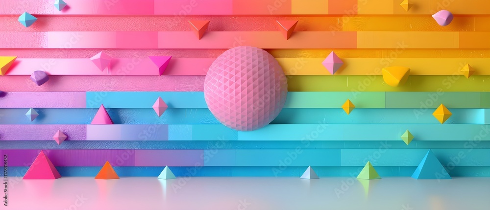 Poster colorful geometric shapes with pastel tones and playful patterns creating a vibrant backdrop for mod