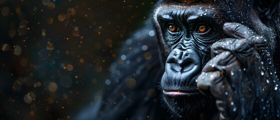 Close-Up of Majestic Gorilla with Intense Expression and Unique Facial Features Surrounded by Beautiful Bokeh Effect