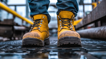 Industrial safety shoes provide protection and support on construction sites. These durable boots feature rugged design, ensuring safety and comfort for workers in demanding environments