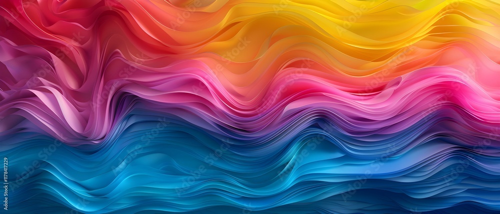 Poster vibrant abstract waves in vivid colors flowing together in a smooth gradient design