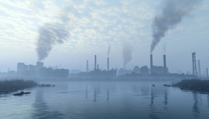 Obraz premium Industrial city factory with air pollution from chimney