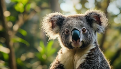 Naklejka premium Closeup a koala in the forest green background