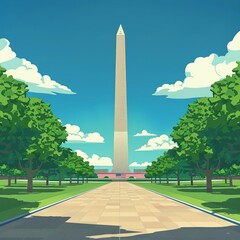 Obraz premium 317 Patriotic 3D cartoon scene of the Washington Monument on the National Mall for Independence Day
