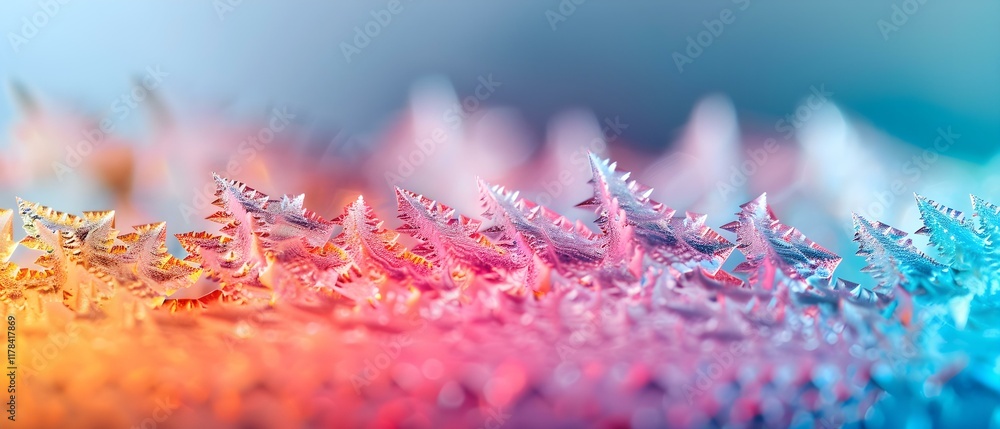 Poster abstract close-up of colorful textured surface with intricate spikes and patterns in vibrant gradien