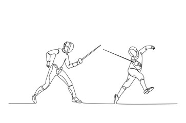 Fencer sport continuous one line drawing. Fencing Player duel single line art illustration. Editable vector.