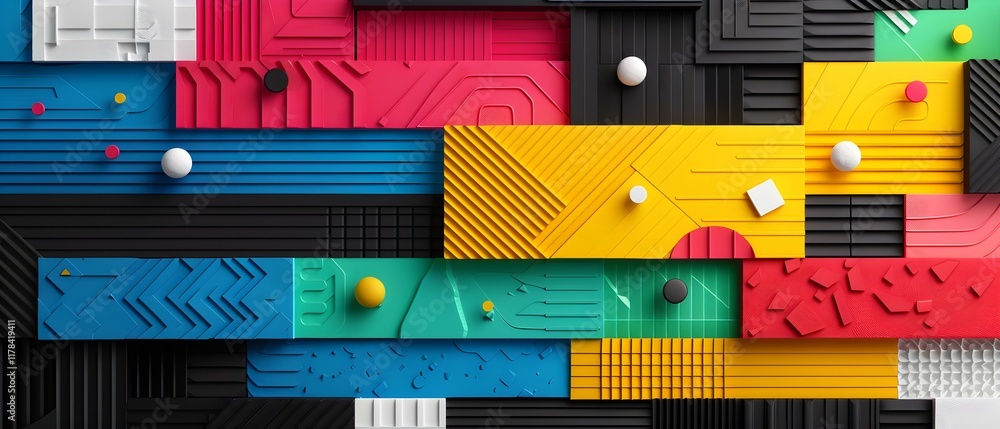 Aufkleber abstract colorful geometric shapes background with textured surfaces and colorful balls in various p