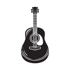 Obraz premium Acoustic Guitar Silhouette Vector Illustration, Solid White Background.