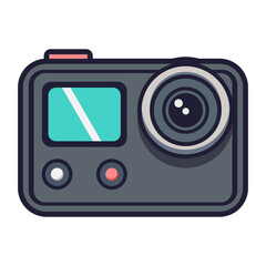 action camera technology flat color vector illustration template design
